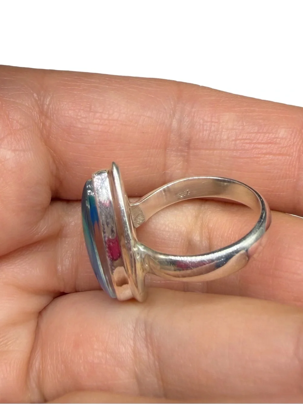 Aurora Fire Opal Ring Size 6.5 Solid 925 Sterling Silver Aura